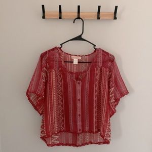 Band of Gypsies Tribal Boho Flowy Blouse | Red Multi | Small